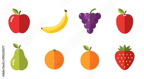 A vibrant assortment of various fruits displayed in a clean and modern illustrative style