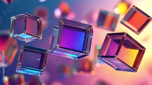 Colorful Glass Cubes Floating in Air with Abstract Background