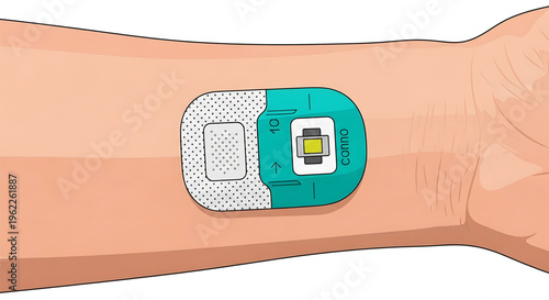 A medical professional applies a small wearable device to a patient's arm for health monitoring