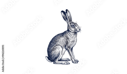 Detailed vintage illustration of a wild hare in profile