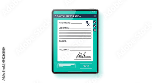 A digital prescription on a smartphone screen with a teal background and a signature