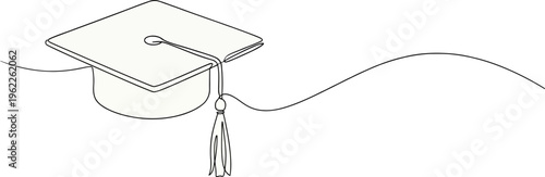 cap and diploma one line continous vector illustration, hand drawn line art vector illustration of graduation hat, graduation line art style vector illustration