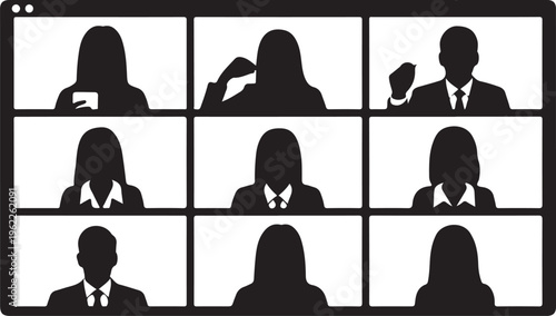 Video conference, virtual meeting, online communication, business people silhouettes