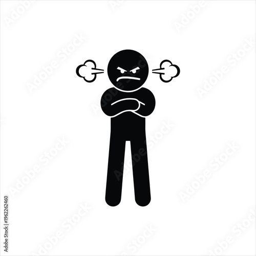 Angry person cartoon character with crossed arms and steam coming out of ears