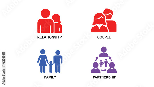 Illustrations depicting different types of human relationships and social bonds