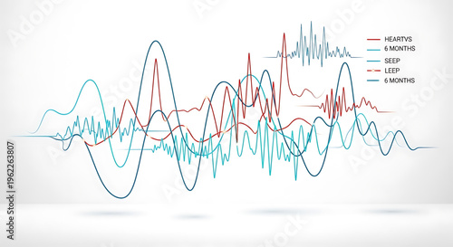 A vector graphic illustration of a complex line graph showing various data trends over time with multiple colored lines.