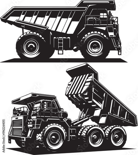 Off-highway trucks. Heavy mining trucks. Vector illustration.