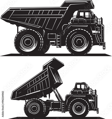 Off-highway trucks. Heavy mining trucks. Vector illustration.