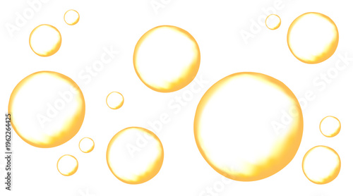 Gold fizzing air bubbles isolated on white background.