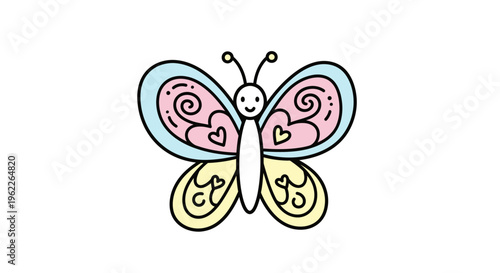 Colorful butterfly with heart wings.