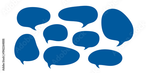 A group of blue speech bubbles floating in the air on a white background
