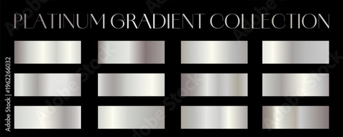 Platinum gradients collection. Luxury set of elegance grey gradient swatches. Metallic textures with polished foil shine and satin smooth. Premium design palette