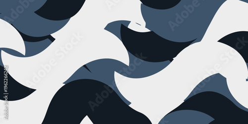Abstract illustration of dark blue, white, and gray swirling shapes