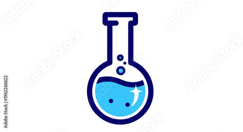 Minimalist science lab flask icon representing chemistry and chemical experiments on white