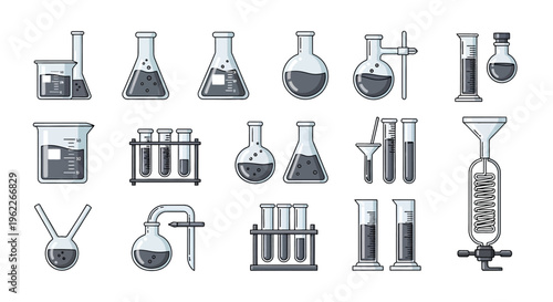 Illustration of Scientific Laboratory Equipment and Chemical Flasks For Experiments