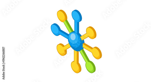 Isometric colorful abstract geometric design depicting a radial pattern in a simplistic cartoon