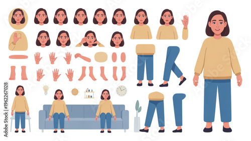 Diverse woman characters expressing emotions and performing various activities in a cozy living room setting