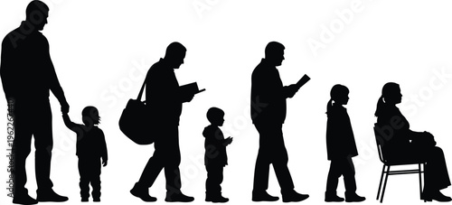 Silhouettes of people in a line