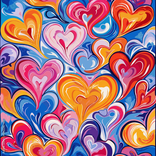 Photos Colorful Heart Shapes Abstract Painting Artwork.
