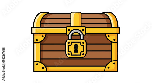 Illustrated wooden chest locked with padlock, ideal for digital design and asset usage