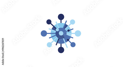 Abstract illustration of a network or molecular structure in shades of blue on a white background