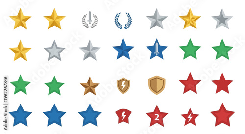 Set of Various Ranking and Rating Icons in Different Styles and Colors on White Background