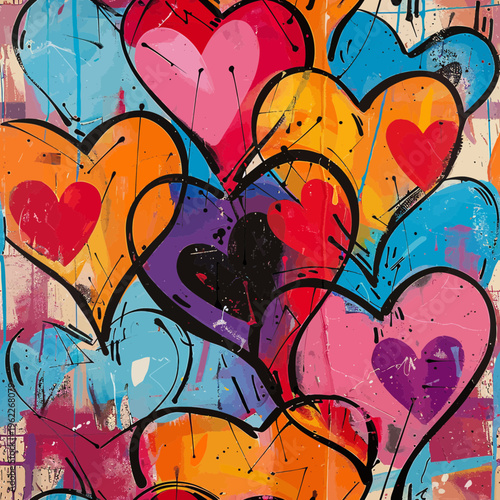 Colorful Heart Graffiti Wall Artwork Featuring Hearts.