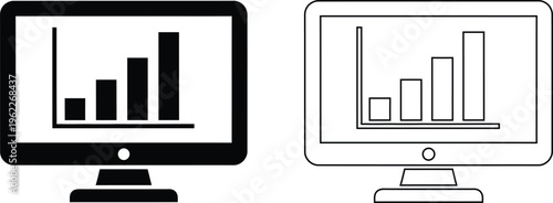 Computer monitors displaying bar graphs side by side