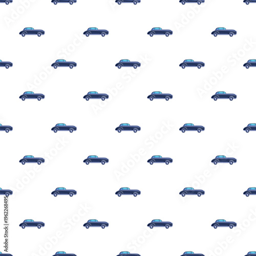 Blue retro convertible cars forming repeating pattern on white background