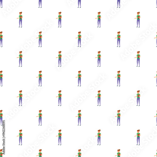 Cartoon woman holding a book creating an educational seamless pattern