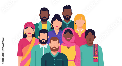 Global Community Diversity: Multicultural Group of People Illustration