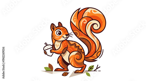 Cartoon Squirrel Holding Acorn Closeup.