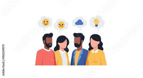 Diverse Group Thoughts & Emotions: People Sharing Ideas, Feelings, and Challenges in Collaboration