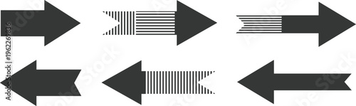 Six black and white arrows with varying line patterns in the middle pointing in opposite directions