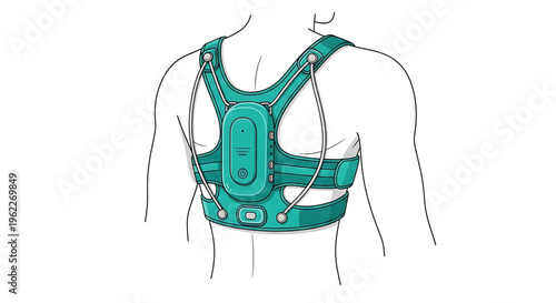 A teal-colored posture corrector vest with adjustable straps and a sleek design, worn by a human silhouette.