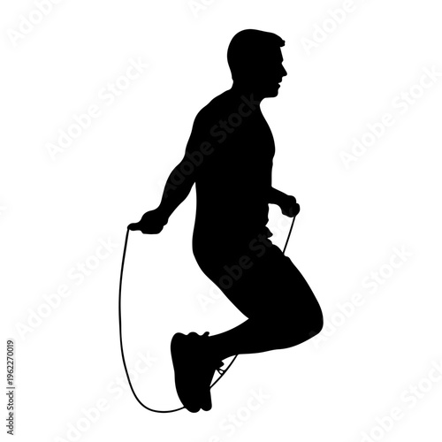 Man silhouette jumping rope, dynamic cardio exercise, fitness flat design illustration