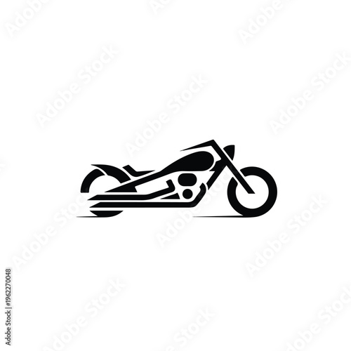A stylized black silhouette of a moto bobber motorcycle logo with sleek lines and minimalist design on a clean white background