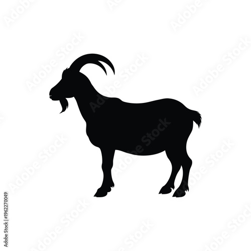 Simple stocky goat silhouette in profile view for organic dairy farm branding and agricultural livestock market icons