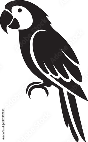 Parrot. Black silhouette of a parrot bird isolated on a white background. Vector illustration