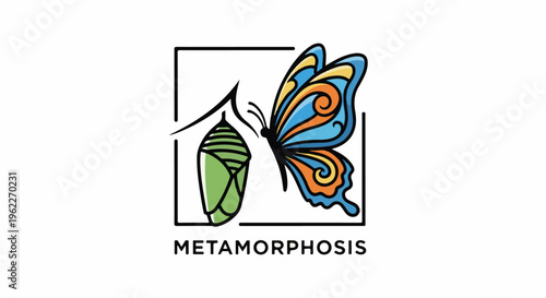 Artistic representation of a butterfly emerging from a chrysalis