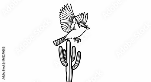 Bird taking flight from a cactus