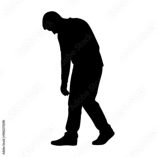 Man silhouette walking with head down, vector illustration