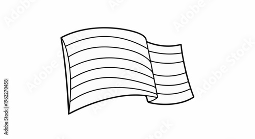 Black and white drawing of a striped flag waving in the wind
