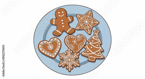 Assortment of decorated gingerbread cookies on a plate