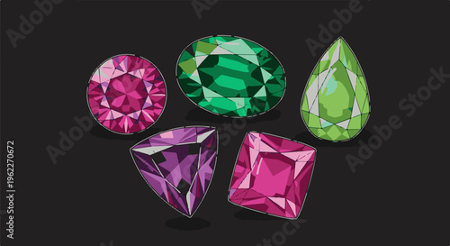 Assortment of faceted gemstones in various cuts and colors