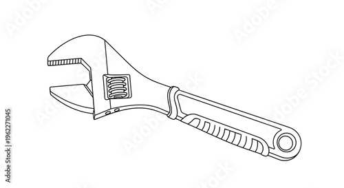 Simple black and white line art drawing of an adjustable wrench tool for home repair and maintenance concepts.