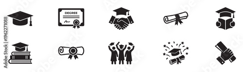 Graduation and higher education icon set. Academic success and university symbols. Vector Illustration. EPS 10
