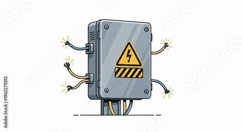An illustration of an electrical junction box with sparking wires
