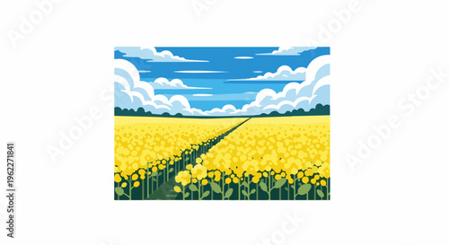 A vibrant pixel art scene depicts a golden field of flowers under a blue sky with clouds
