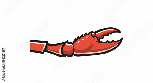 A stylized red crab claw with black outlines and white accents, on a white background